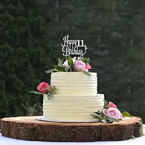 LINGTEER Happy 11th Birthday Silver Sparkly Rhinestone Cake Topper | Cheers to Eleven Years Old thumbnail 7
