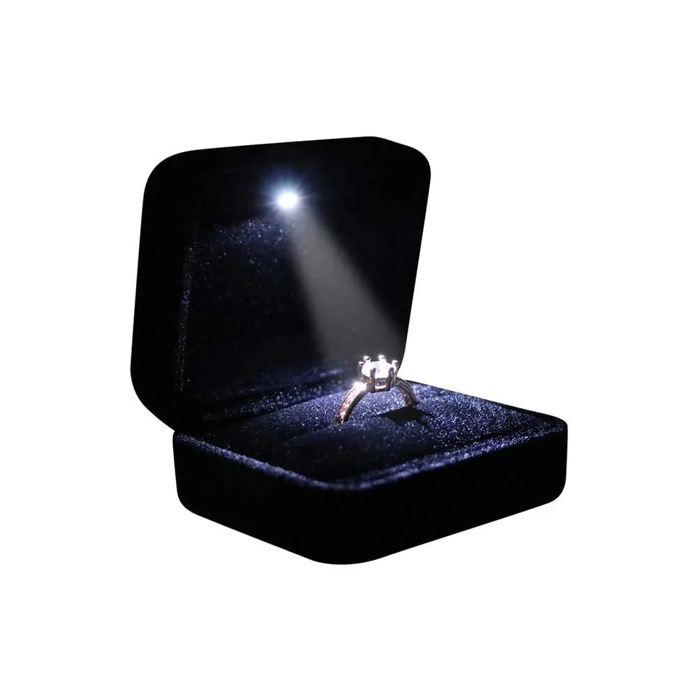 Omeet LED Velvet Ring Box for Proposal, Engagement, Wedding, Slim - Black | Compact Jewelry Storage Case with Built-in Light