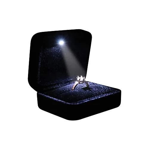 Omeet LED Velvet Ring Box for Proposal, Engagement, Wedding, Slim - Black | Compact Jewelry Storage Case with Built-in Light thumbnail 1