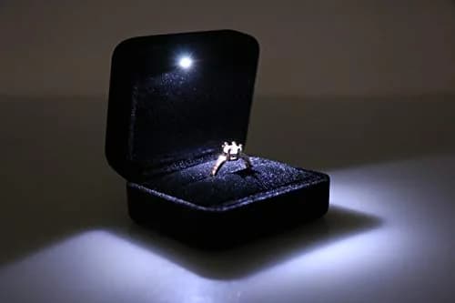 Omeet LED Velvet Ring Box for Proposal, Engagement, Wedding, Slim - Black | Compact Jewelry Storage Case with Built-in Light thumbnail 6