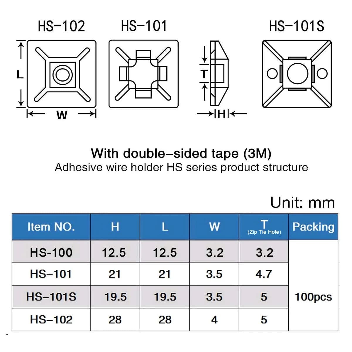 XHF Black 1/2" Self-Adhesive Cable Tie Mounts - 200 Piece Pack | Secure Wire Organization - view 2