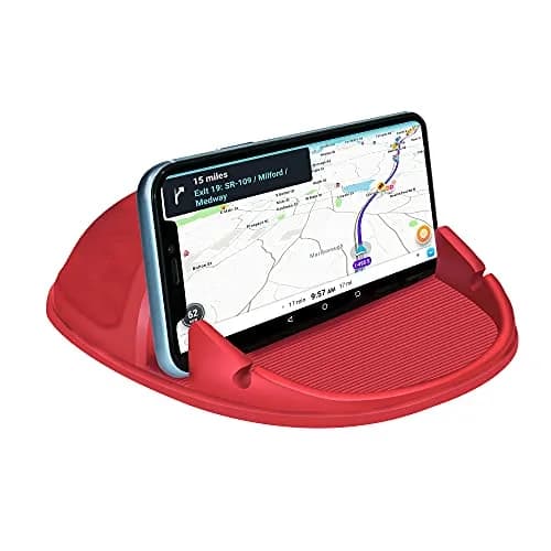 Loncaster Red Silicone Car Phone Holder Mat 12.7cm (5 inch) | Grips Phones Securely on Dashboard thumbnail 1