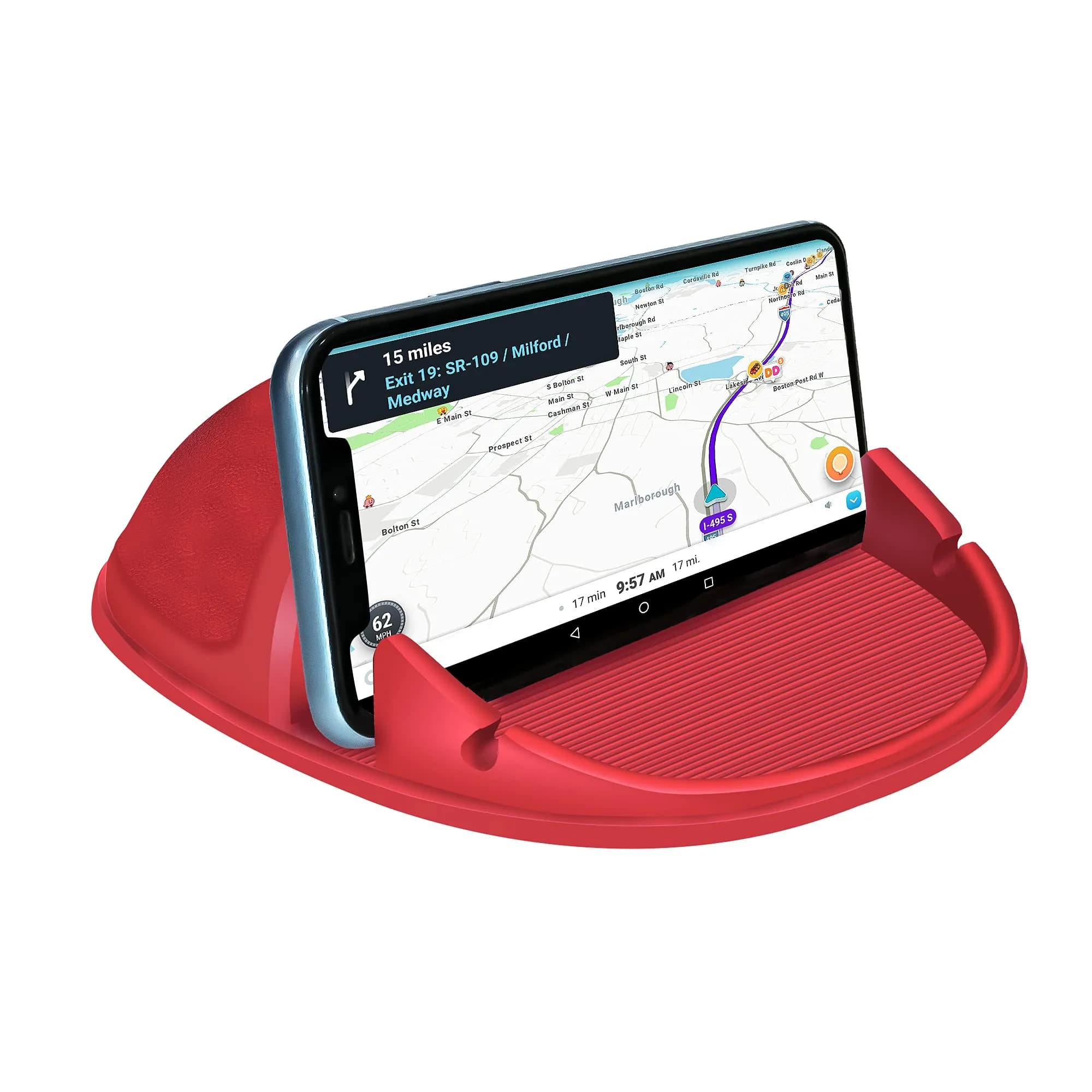 Loncaster Red Silicone Car Phone Holder Mat 12.7cm (5 inch) | Grips Phones Securely on Dashboard - main product image