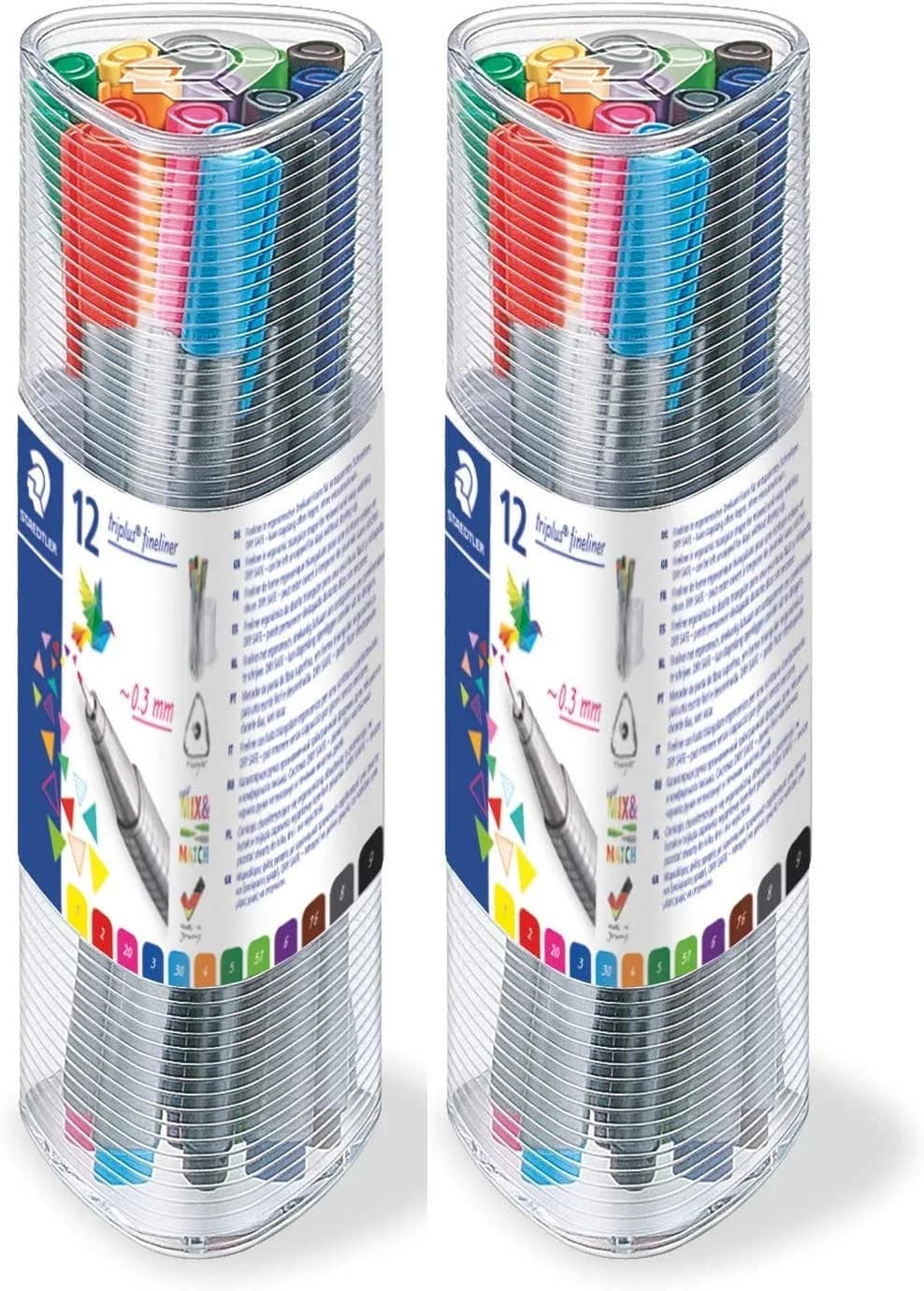 STAEDTLER Triplus Fineliner 0.3mm Pens 12 Color Set | Ergonomic Triangular Design for Precise Writing