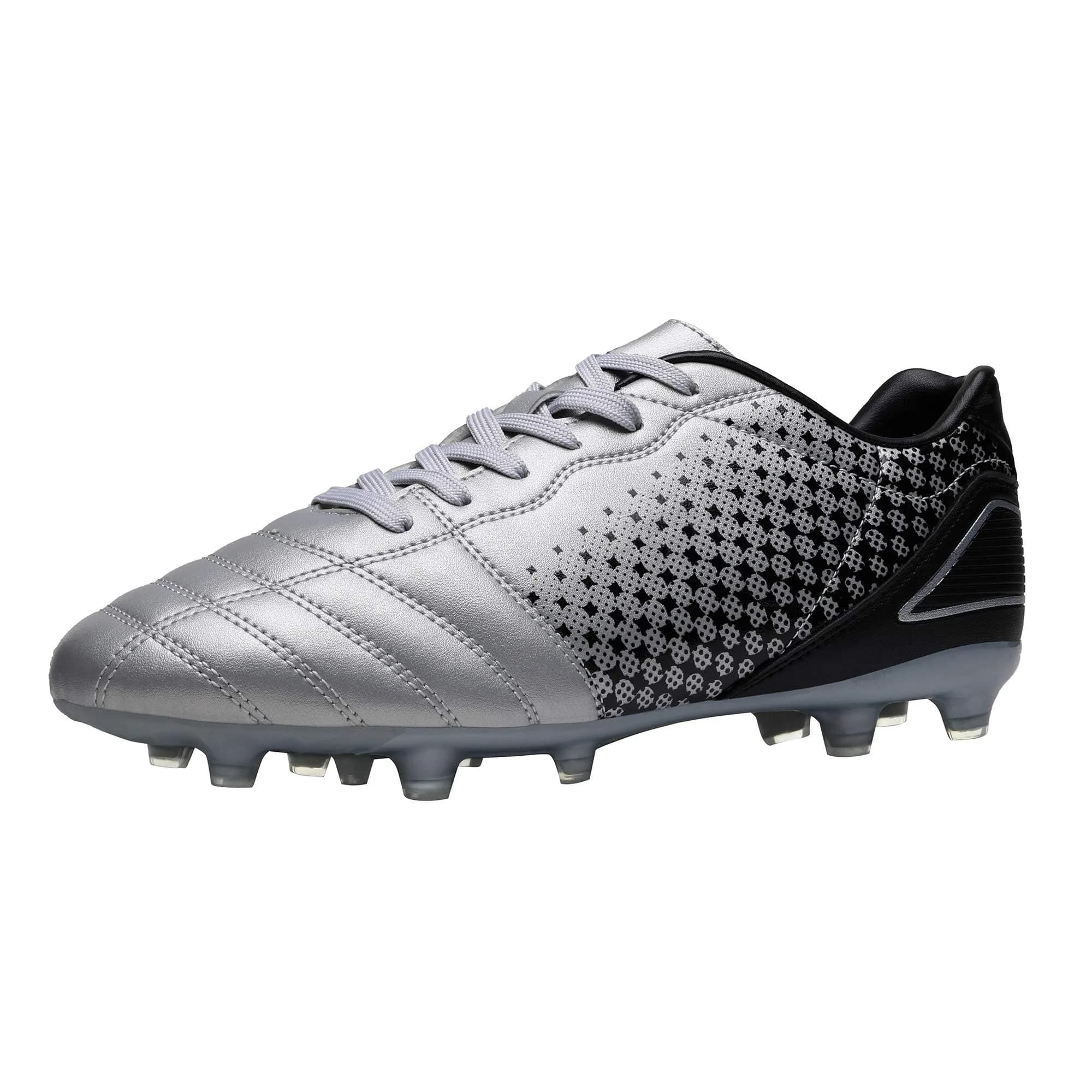 DREAM PAIRS Men's Firm Ground Soccer Shoes, Silver/Black, Size 8 | Lightweight, Traction & Comfort for Grass Play — Silver/Black