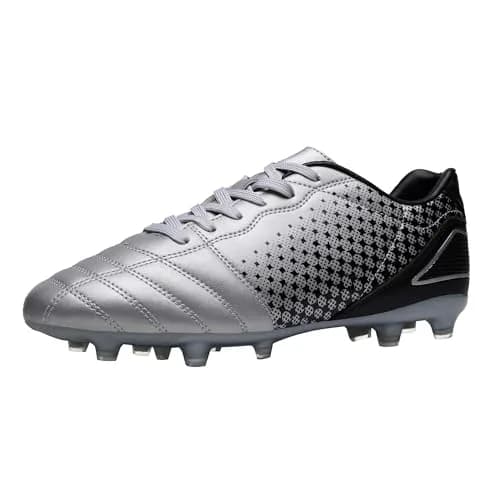 DREAM PAIRS Men's Firm Ground Soccer Shoes, Silver/Black, Size 8 | Lightweight, Traction & Comfort for Grass Play thumbnail 1