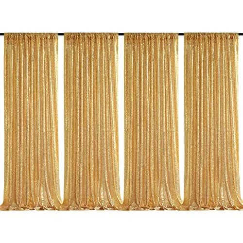 QueenDream Gold Sequin Backdrop Drapes 4 Panels 2FTx8FT | Wedding & Party Stage Decor thumbnail 1