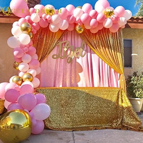 QueenDream Gold Sequin Backdrop Drapes 4 Panels 2FTx8FT | Wedding & Party Stage Decor thumbnail 4