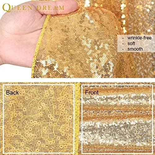 QueenDream Gold Sequin Backdrop Drapes 4 Panels 2FTx8FT | Wedding & Party Stage Decor thumbnail 5
