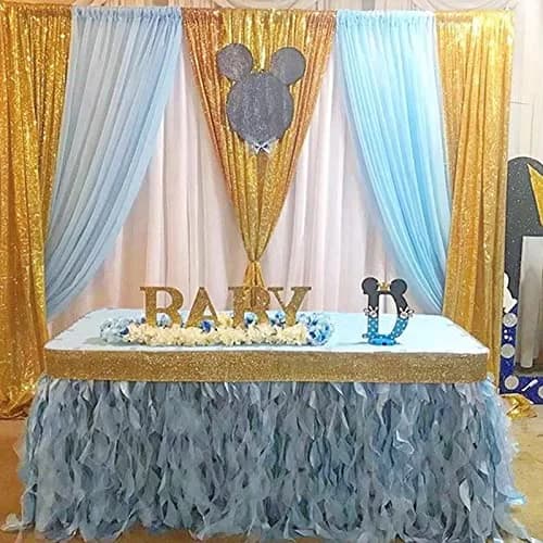 QueenDream Gold Sequin Backdrop Drapes 4 Panels 2FTx8FT | Wedding & Party Stage Decor thumbnail 3