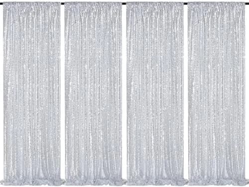 QueenDream Silver Glitter Sequin Curtain for Party Photography Backgrounds | 2FTx8FT Set of 4 Panels thumbnail 1