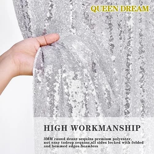QueenDream Silver Glitter Sequin Curtain for Party Photography Backgrounds | 2FTx8FT Set of 4 Panels thumbnail 4