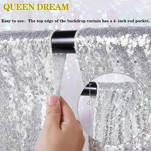 QueenDream Silver Glitter Sequin Curtain for Party Photography Backgrounds | 2FTx8FT Set of 4 Panels thumbnail 5