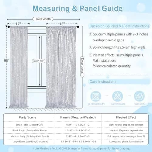 QueenDream Silver Glitter Sequin Curtain for Party Photography Backgrounds | 2FTx8FT Set of 4 Panels thumbnail 6