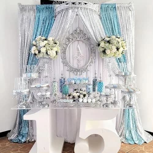 QueenDream Silver Glitter Sequin Curtain for Party Photography Backgrounds | 2FTx8FT Set of 4 Panels thumbnail 7