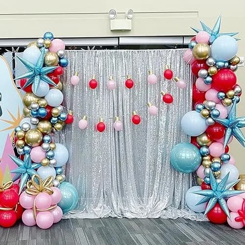 QueenDream Silver Glitter Sequin Curtain for Party Photography Backgrounds | 2FTx8FT Set of 4 Panels thumbnail 8