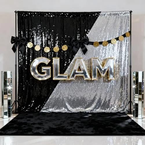 QueenDream Silver Glitter Sequin Curtain for Party Photography Backgrounds | 2FTx8FT Set of 4 Panels thumbnail 3