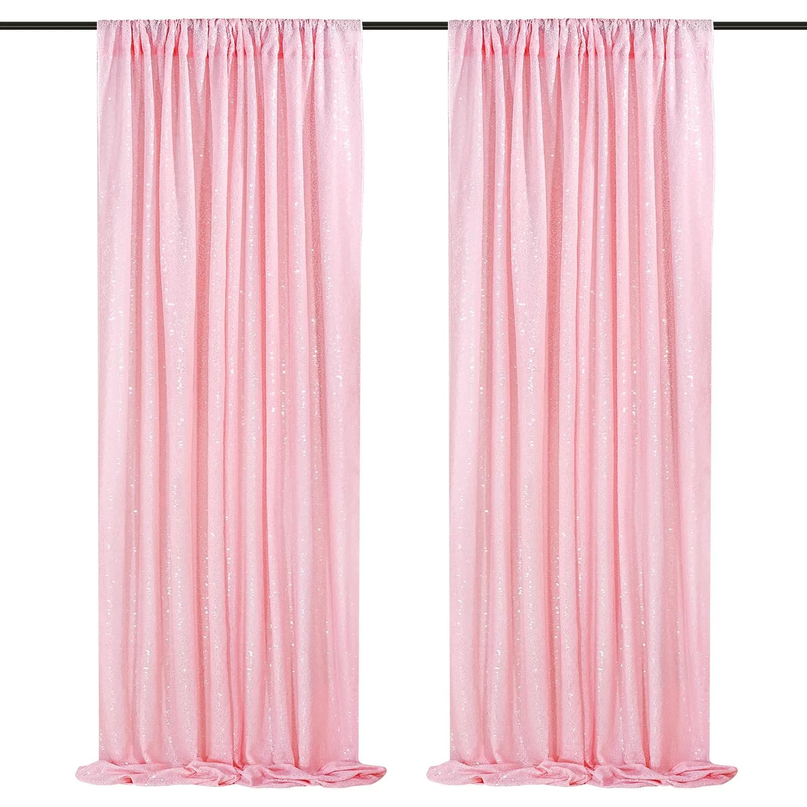 QueenDream Pink Sequin Backdrop 2 Panels 2FTx8FT | Sparkly Birthday Party Curtain with Rod Pocket