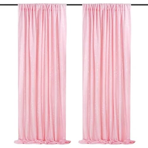 QueenDream Pink Sequin Backdrop 2 Panels 2FTx8FT | Sparkly Birthday Party Curtain with Rod Pocket thumbnail 1