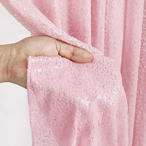 QueenDream Pink Sequin Backdrop 2 Panels 2FTx8FT | Sparkly Birthday Party Curtain with Rod Pocket thumbnail 4