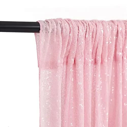 QueenDream Pink Sequin Backdrop 2 Panels 2FTx8FT | Sparkly Birthday Party Curtain with Rod Pocket thumbnail 6