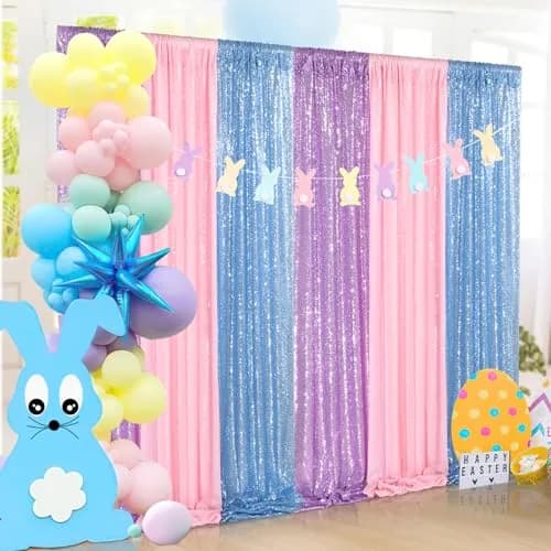 QueenDream Pink Sequin Backdrop 2 Panels 2FTx8FT | Sparkly Birthday Party Curtain with Rod Pocket thumbnail 7