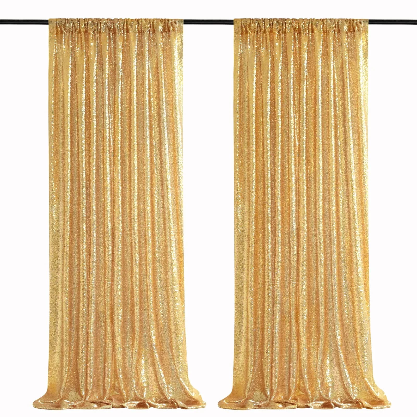 QueenDream Gold Sequin Backdrop Curtains 2 Panels 2FTx8FT | Glitter Gold Photo Backdrop for Events - main product image
