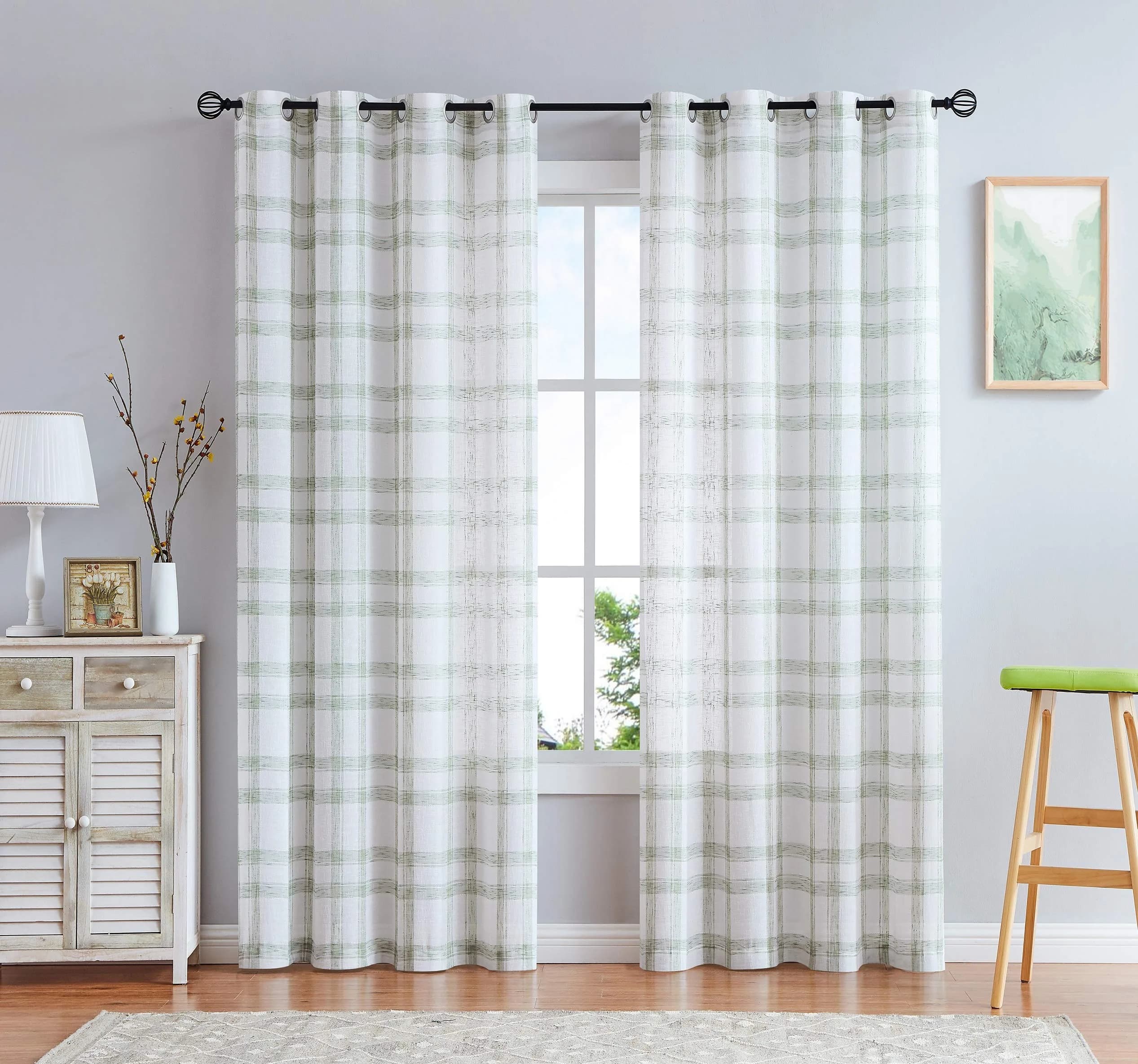 Randall Geometric Sage Green Light Filtering Curtain Panels 160cm (63") | Farmhouse Style - main product image