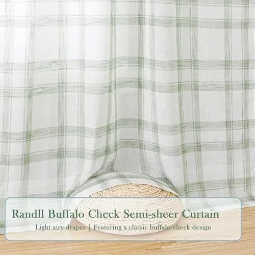 Randall Geometric Sage Green Light Filtering Curtain Panels 160cm (63") | Farmhouse Style thumbnail 4