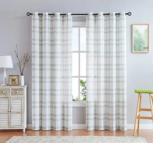 Randall Geometric Sage Green Light Filtering Curtain Panels 160cm (63") | Farmhouse Style thumbnail 1