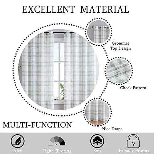 Randall Geometric Sage Green Light Filtering Curtain Panels 160cm (63") | Farmhouse Style thumbnail 9