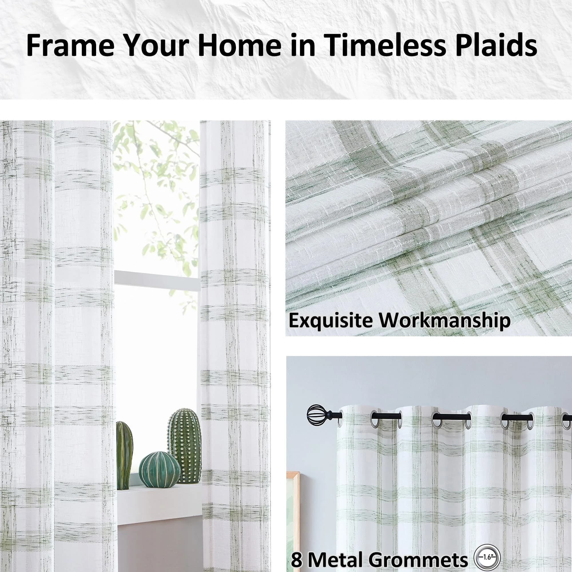 Randall Geometric Sage Green Light Filtering Curtain Panels 160cm (63") | Farmhouse Style - view 3