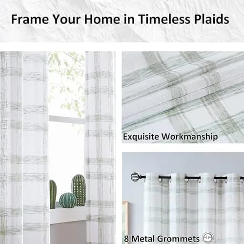 Randall Geometric Sage Green Light Filtering Curtain Panels 160cm (63") | Farmhouse Style thumbnail 3