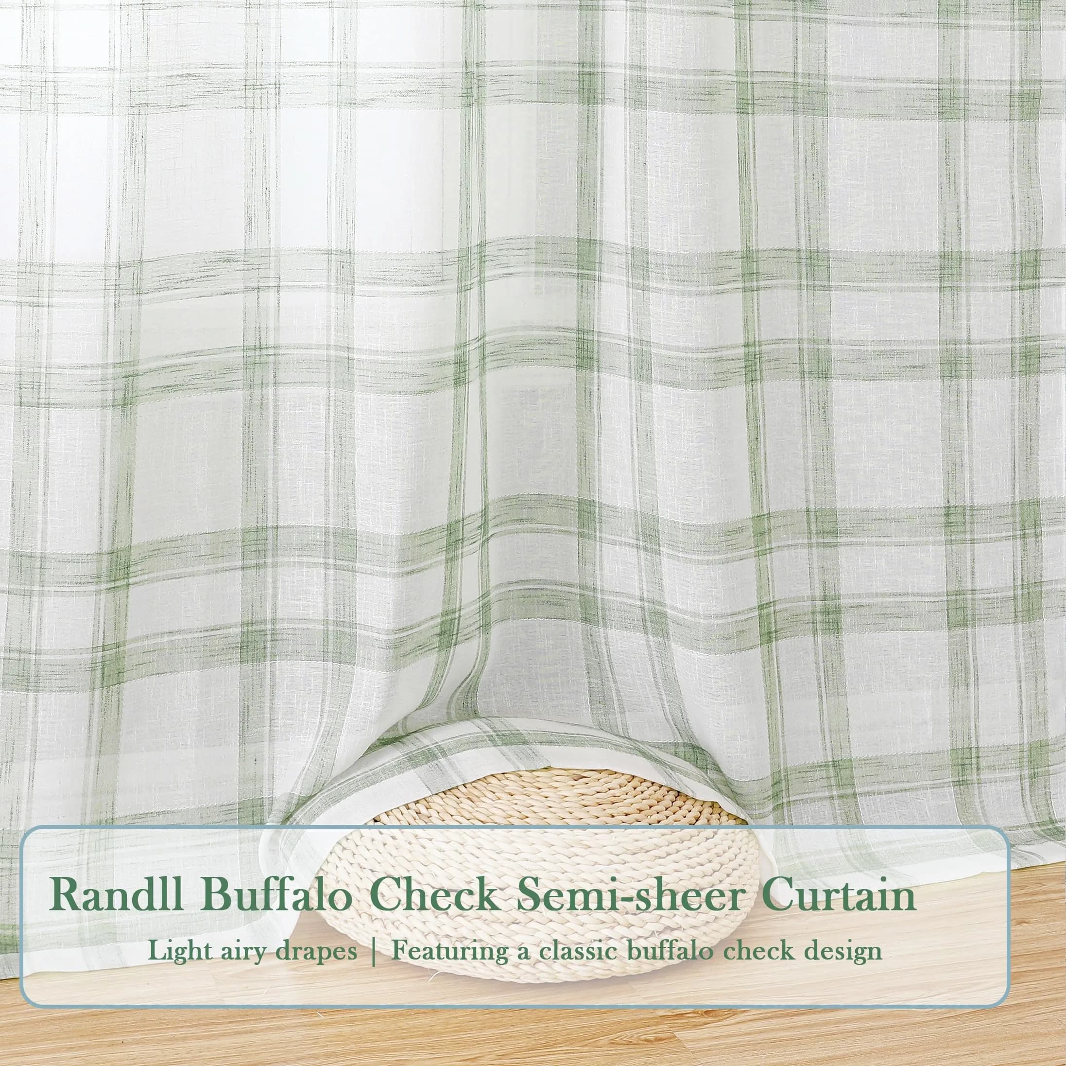 Randall Geometric Sage Green Light Filtering Curtain Panels 160cm (63") | Farmhouse Style - view 4