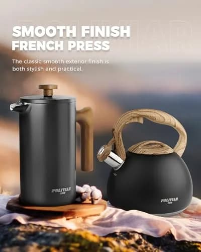 POLIVIAR French Press Coffee Maker 34 oz | Double Wall Insulation & Real Wood Handle thumbnail 2