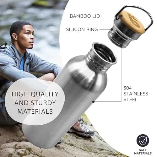Bambaw Water Bottle 500 ml Eco Non-Insulated Stainless Steel Sports Bottle BPA-Free | Minimalist, Leakproof & Eco-Friendly thumbnail 2