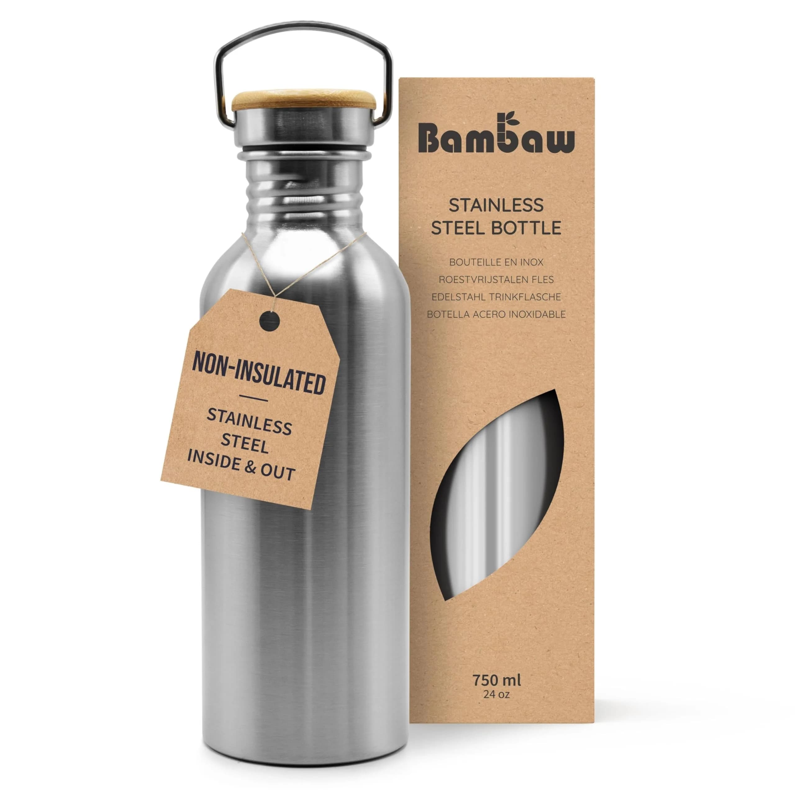 Bambaw Stainless Steel Water Bottle 750 ml | Leakproof, Reusable & Eco-Friendly for Travel & Yoga - main product image
