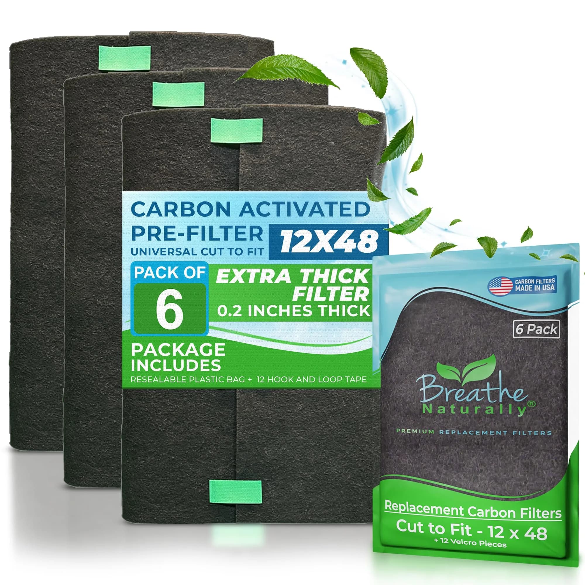Breathe Naturally Universal Cut-to-Fit Carbon Activated Air Filter 16x48 inches (40.6cm x 121.9cm) | Captures Smoke, Odors & Pollutants - main product image