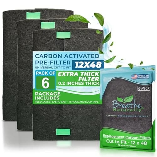 Breathe Naturally 12x48 Cut-to-Fit Activated Carbon Filter (6 Pack) | Thicker, Cost-Effective Odor & Dust Trap thumbnail 1