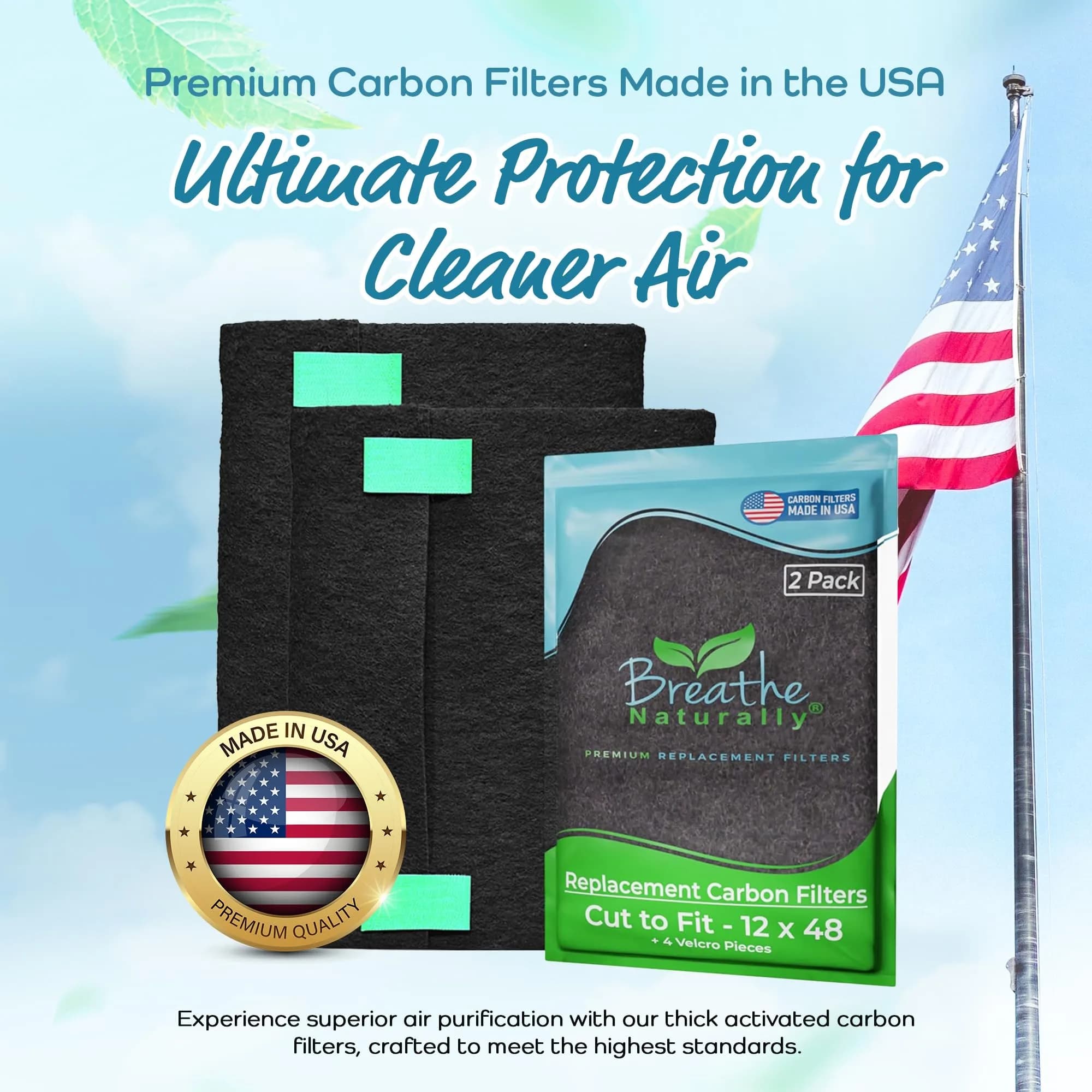 Breathe Naturally 12"x48" Cut-to-Fit Carbon Activated Air Filter Sheet | Odor & Smoke Control - view 2