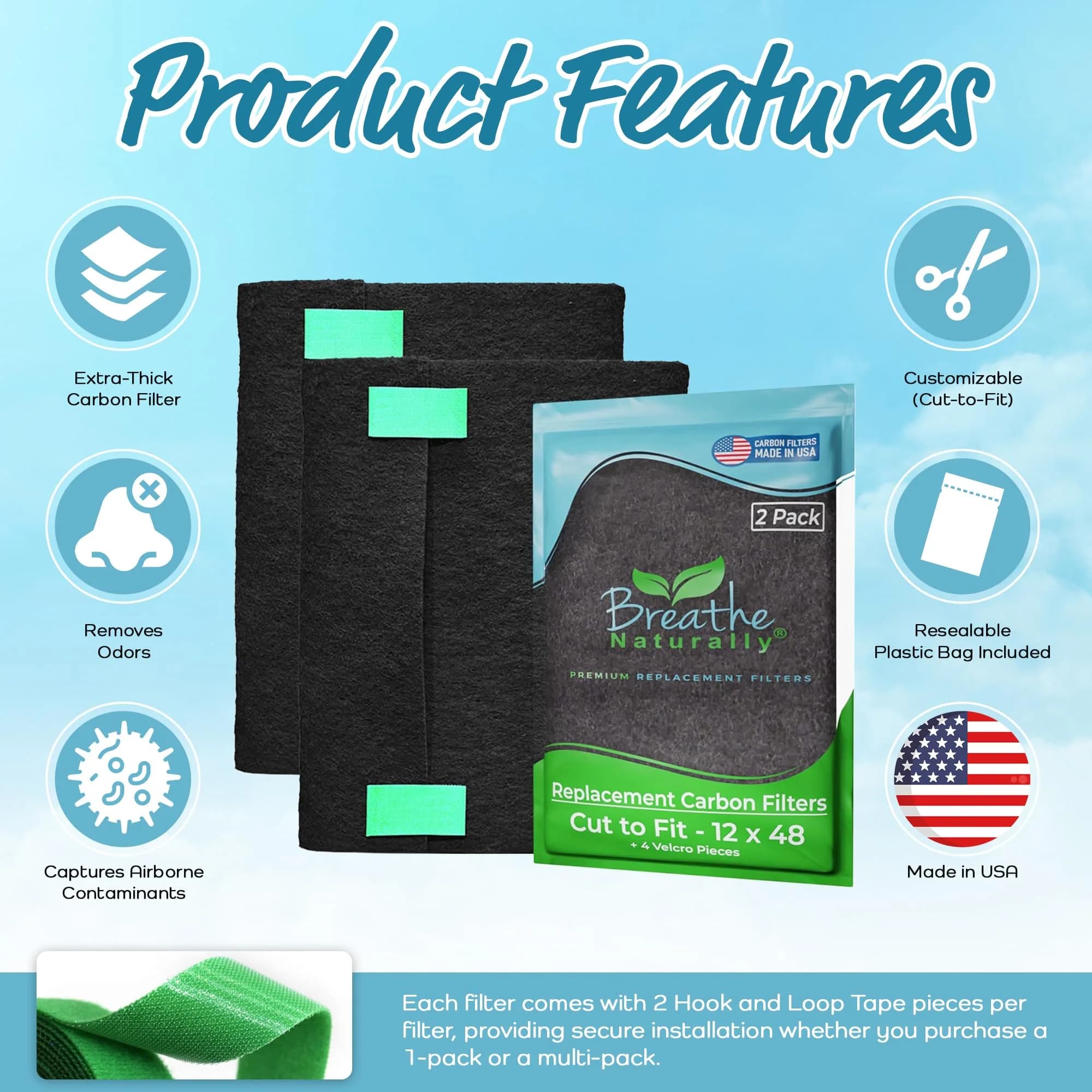 Breathe Naturally 12"x48" Cut-to-Fit Carbon Activated Air Filter Sheet | Odor & Smoke Control - view 4