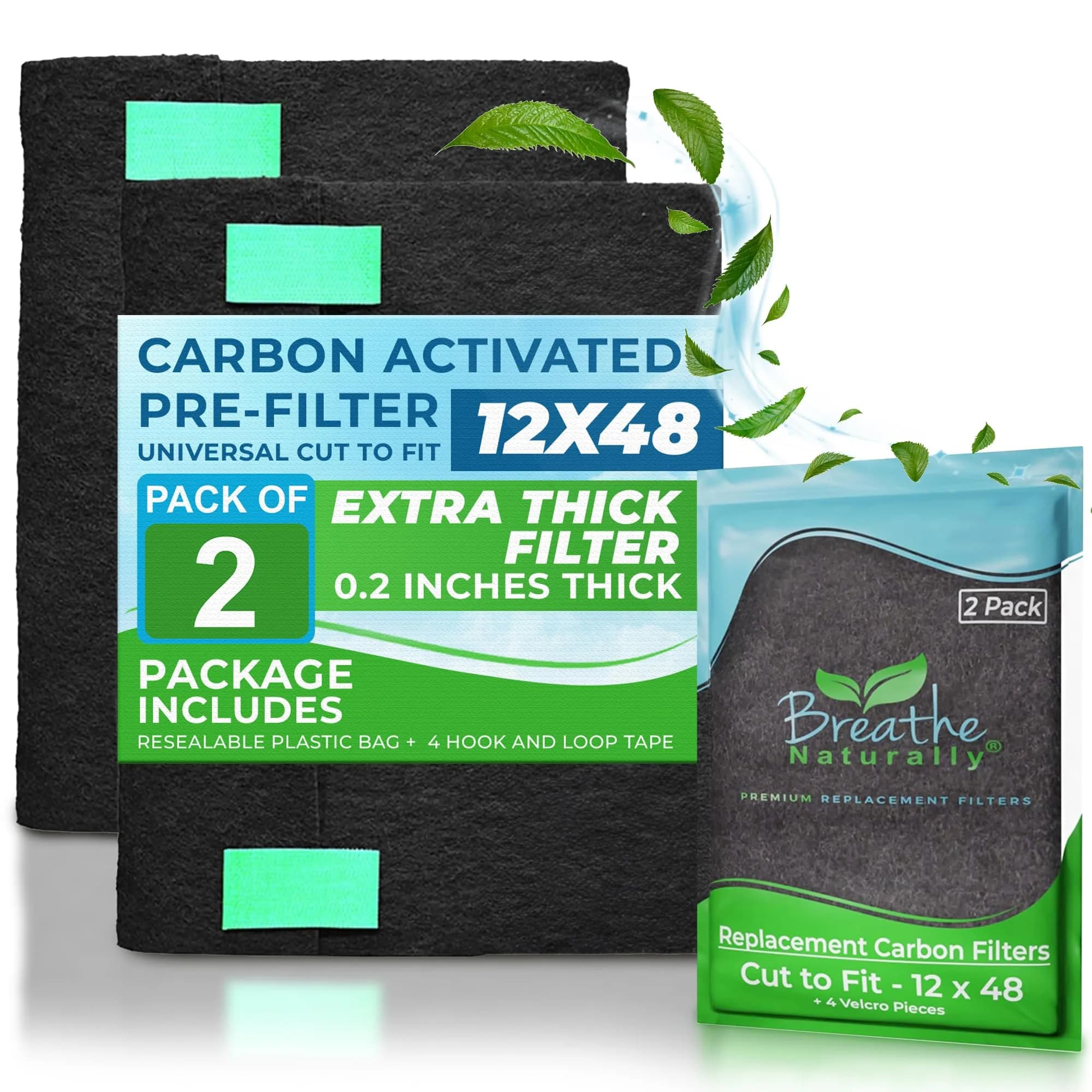 Breathe Naturally Universal Cut-to-Fit Carbon Activated Air Filter 16x48 inches (40.6cm x 121.9cm) | Captures Smoke, Odors & Pollutants — 16x48 / 12x48