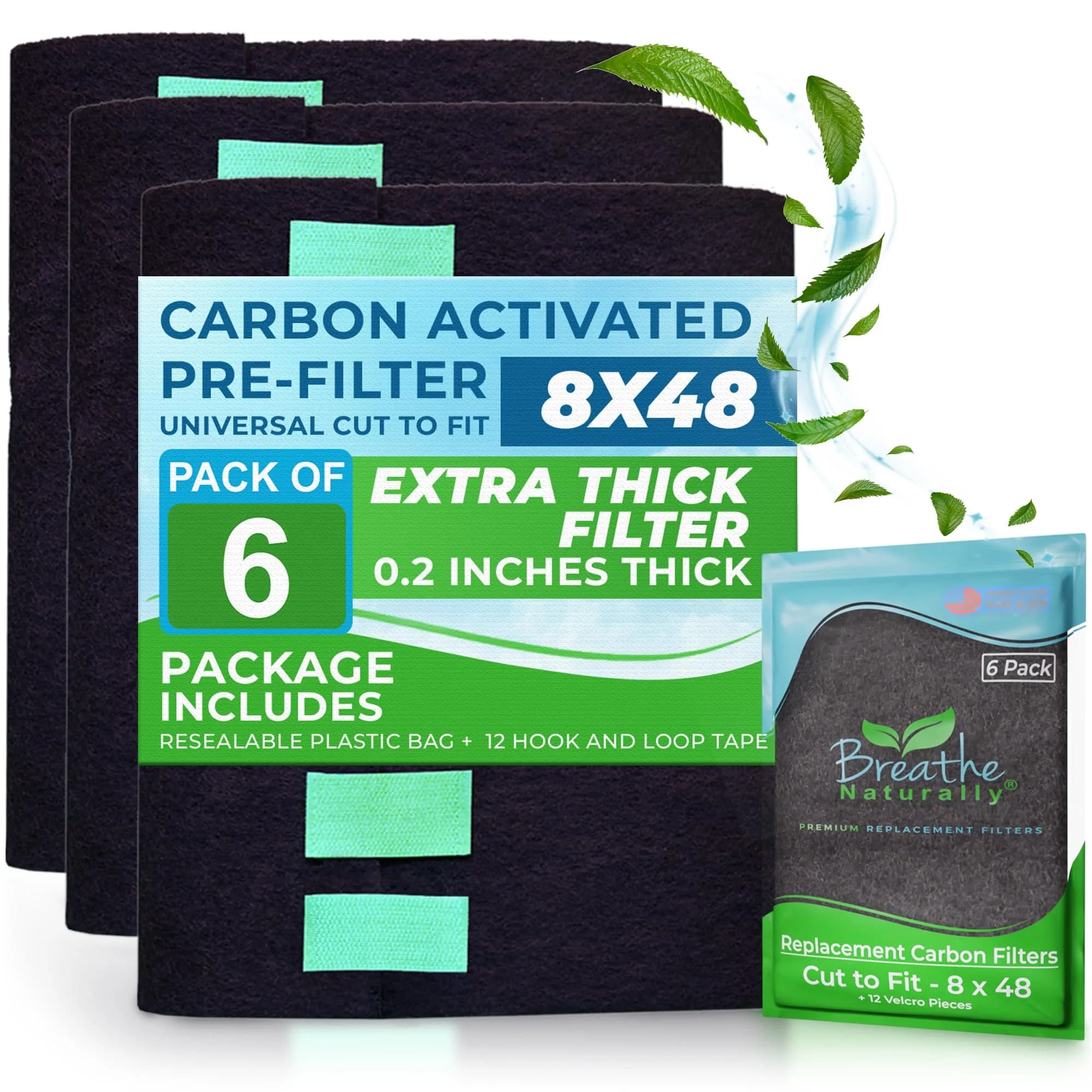 Breathe Naturally 8x48 Cut-to-Fit Activated Carbon Air Filter - 6 Pack for Smoke, Odors & Pollutants - main product image