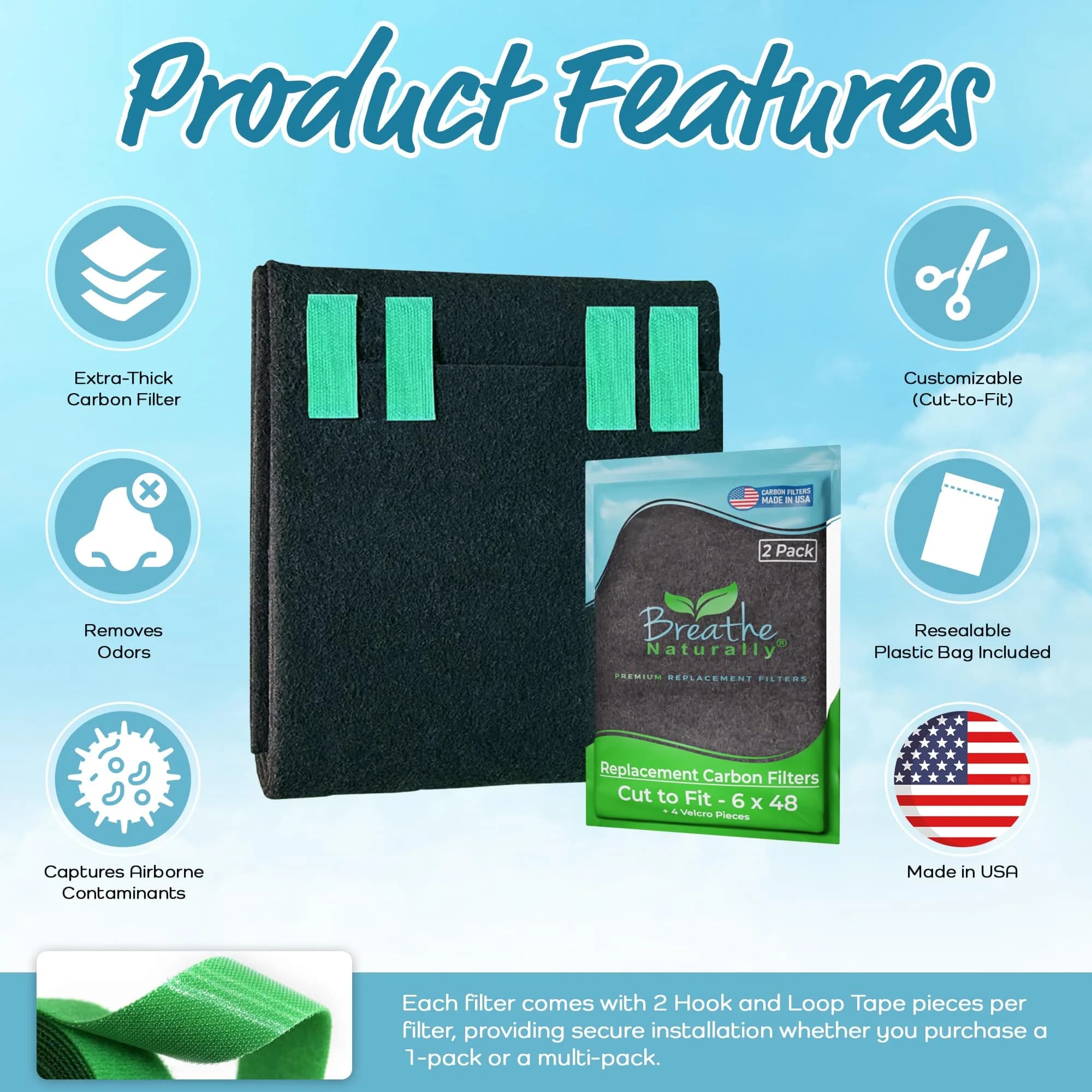 Breathe Naturally 6x48 Inch Cut-to-Fit Activated Carbon Air Filter Sheet (2-Pack) - view 4