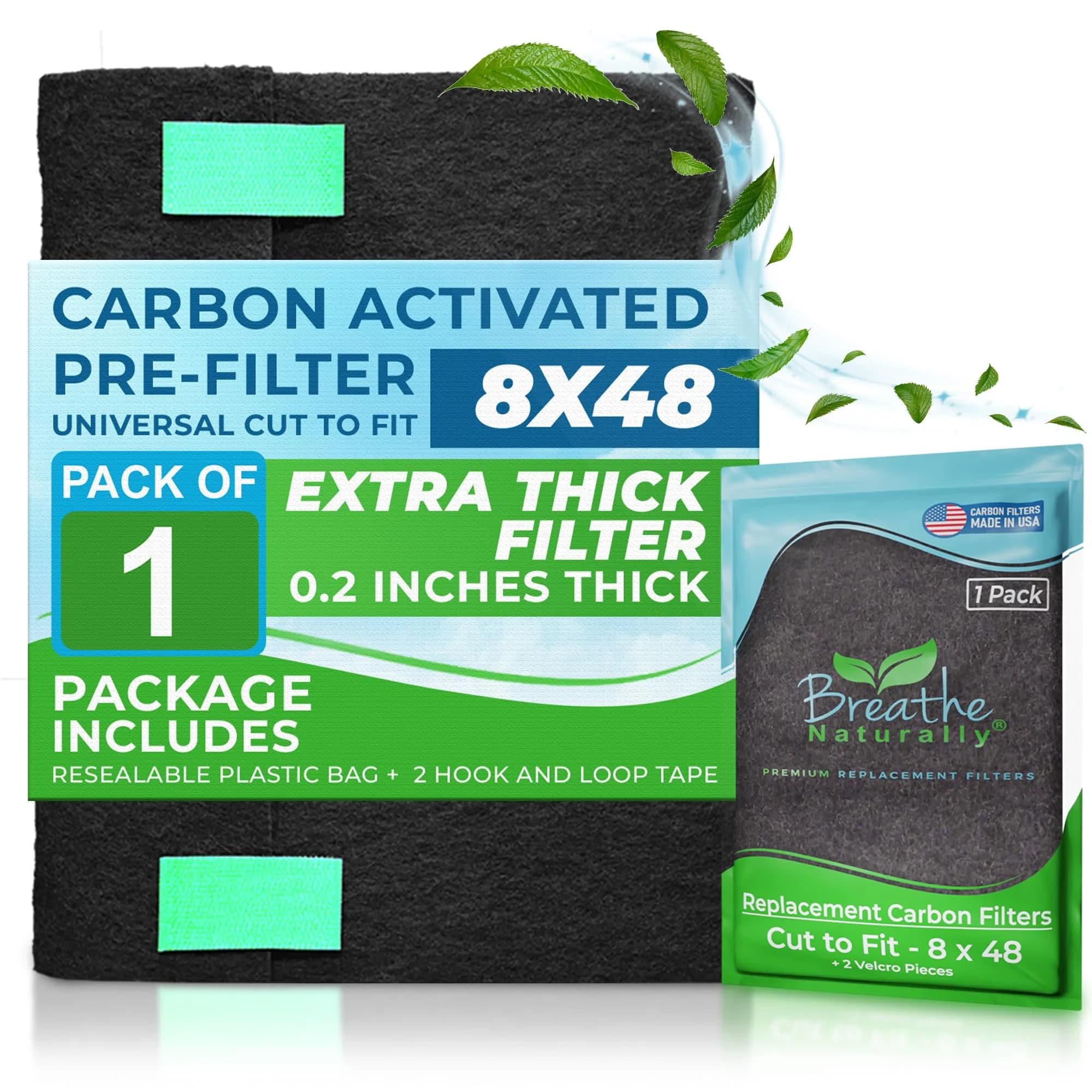 Breathe Naturally 8x48 Inch Cut-to-Fit Activated Carbon Air Filter Sheet | Captures Smoke, Odors & Pollutants - main product image