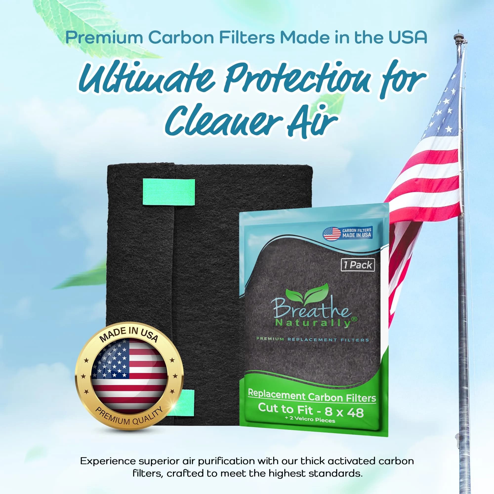 Breathe Naturally 8x48 Inch Cut-to-Fit Activated Carbon Air Filter Sheet | Captures Smoke, Odors & Pollutants - view 2