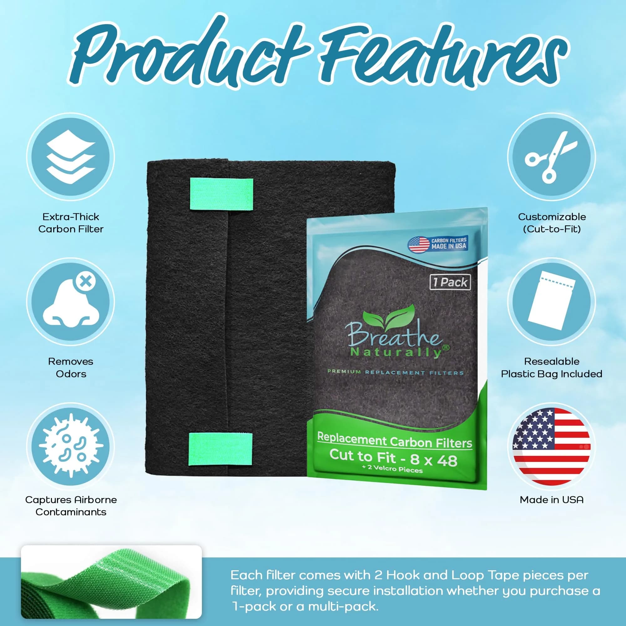 Breathe Naturally 8x48 Inch Cut-to-Fit Activated Carbon Air Filter Sheet | Captures Smoke, Odors & Pollutants - view 4