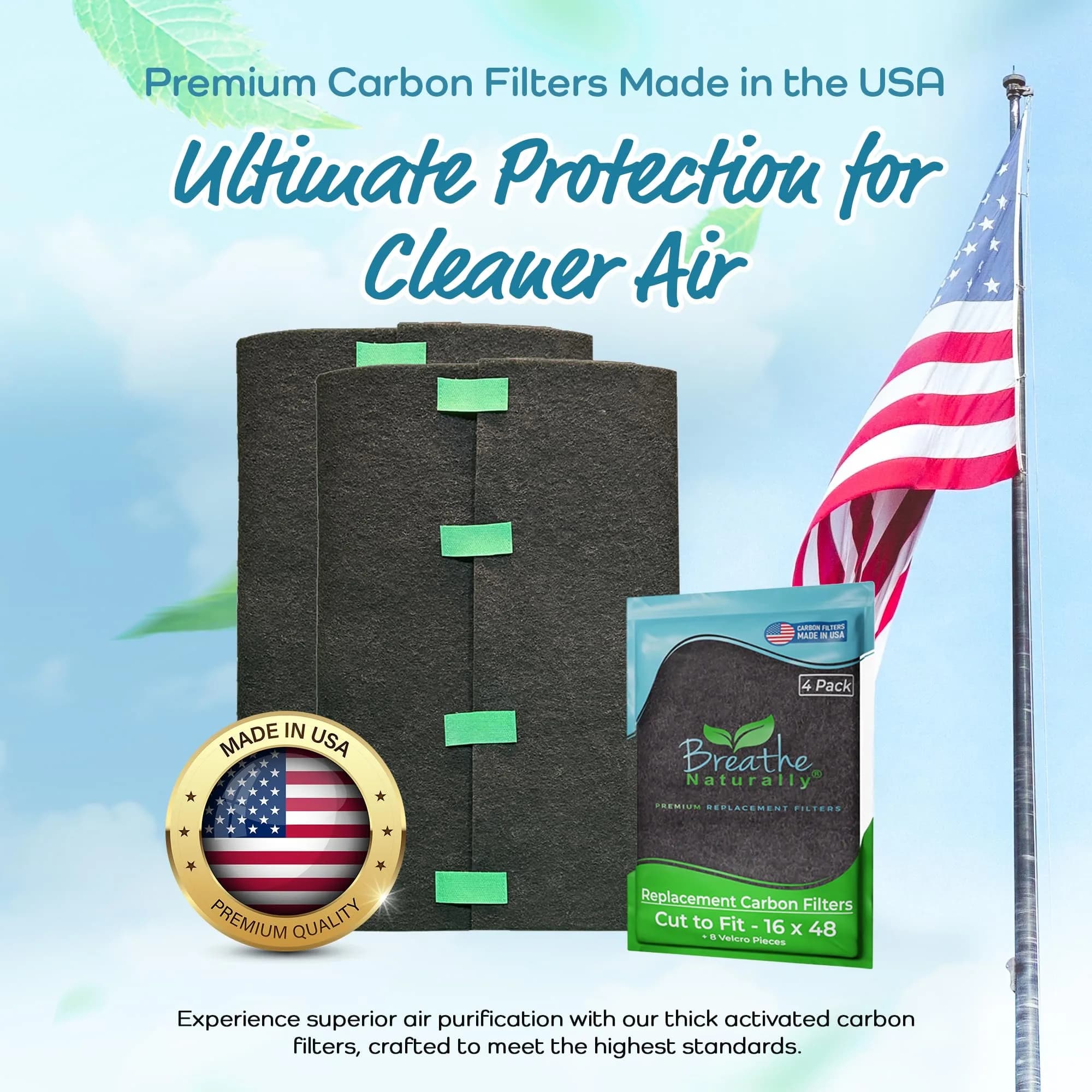 Breathe Naturally Universal Cut-to-Fit Carbon Activated Air Filter 4 Pack (16x48 inches) | Extra Thick 0.2" Filtration for Air Purifiers & Vents - view 2