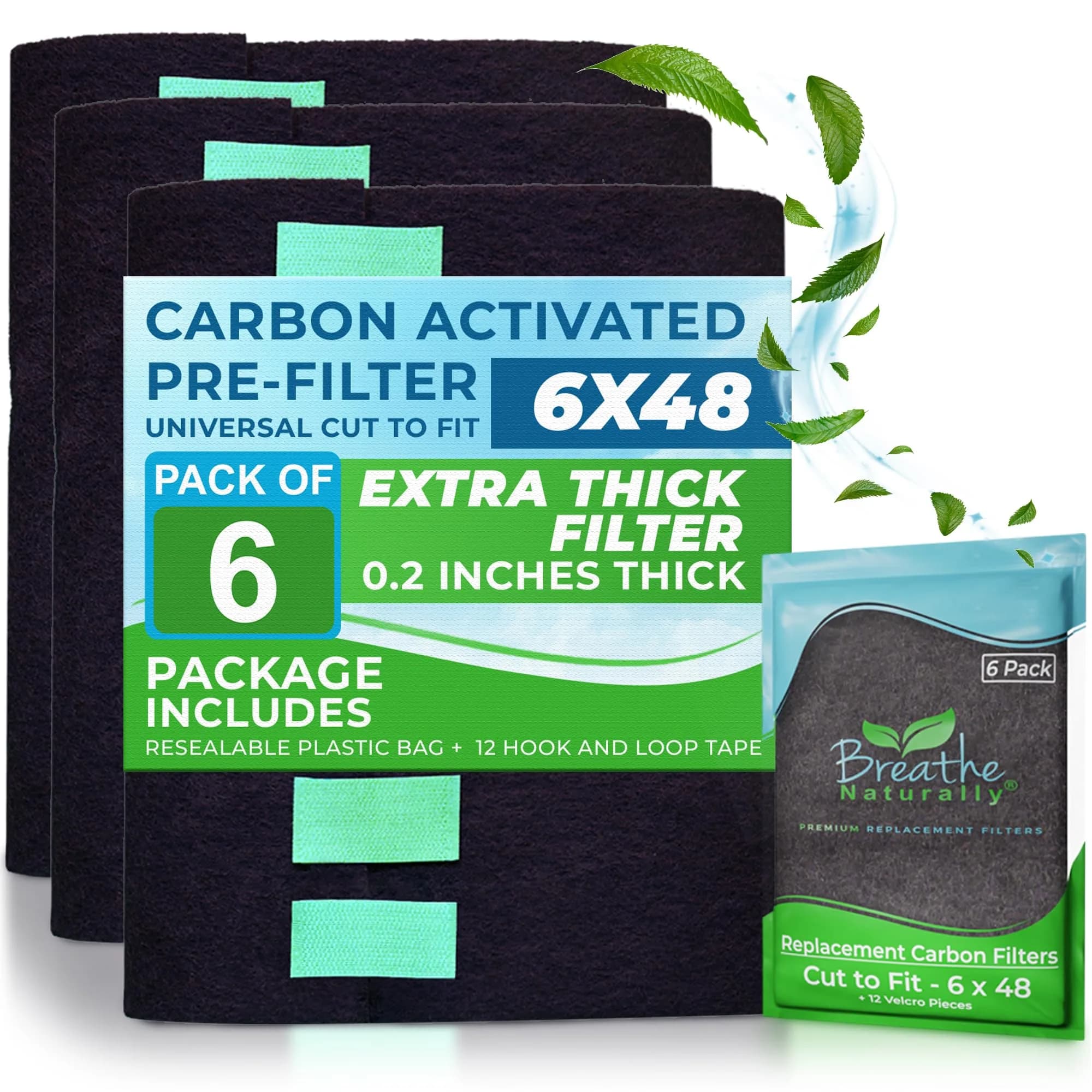 Breathe Naturally Universal Cut-to-Fit Activated Carbon Air Filter Sheet, 6x48 inches (6 Pack) - main product image