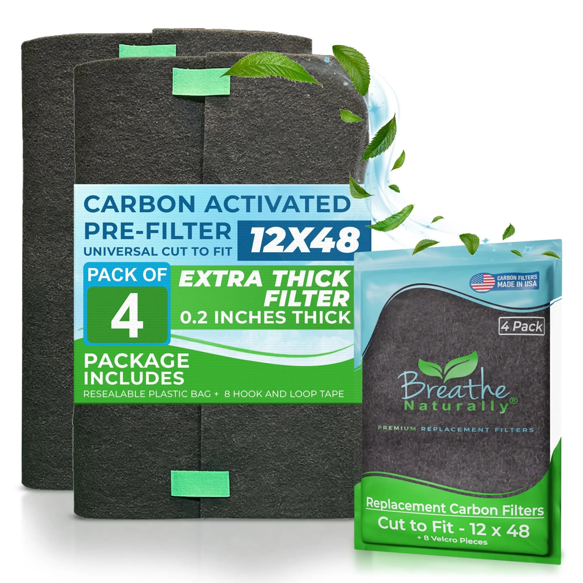 Breathe Naturally 12x48 Inch Activated Carbon Air Filter Sheet, 4 Pack | Captures Smoke, Odors & Pollutants - main product image